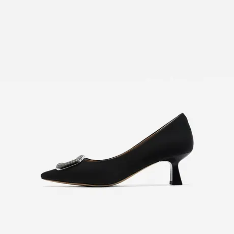Nine West/玖熙2024年春季新款高跟鞋女方头钻扣绸面锥形跟女鞋图片