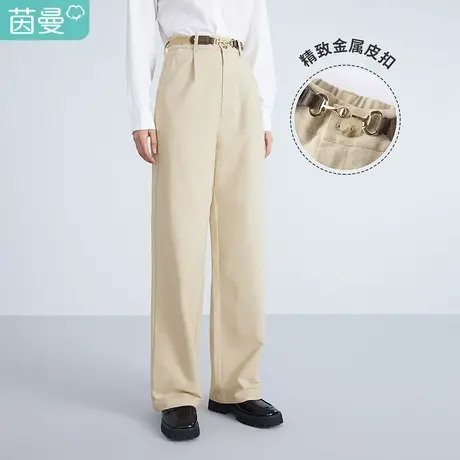 茵曼休闲女2023春季新款修身显瘦直筒简约通勤百搭梭织平纹休闲裤图片