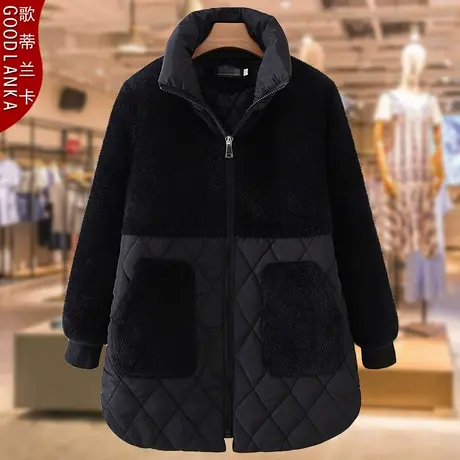 中年胖妈妈冬装驼绒中长款棉服大码洋气中老年女加厚保暖棉衣外套商品大图