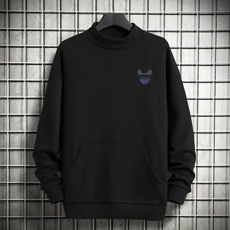 黑色卫衣男加绒半高领无帽秋季上衣宽松潮流休闲百搭中领长袖t恤商品大图