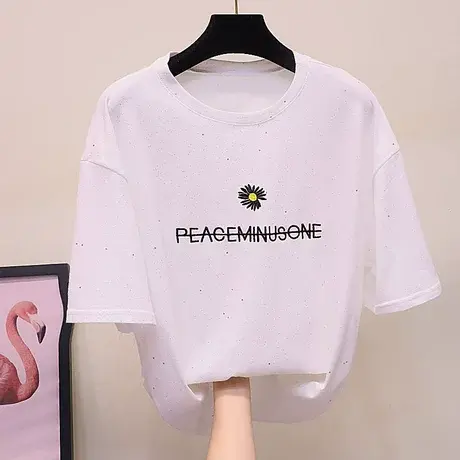 小菊花雏菊短袖t恤女夏季2023年新款韩版宽松欧货半袖刺绣上衣服商品大图