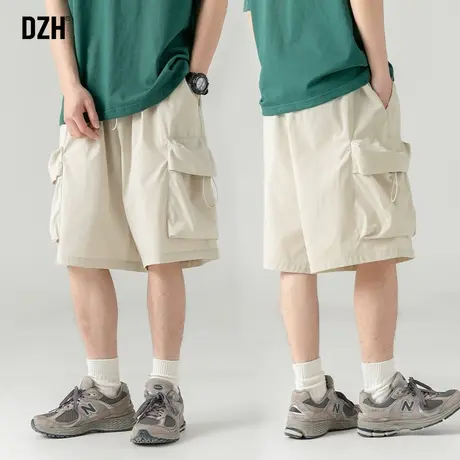 男士日系机能工装短裤男款潮牌夏季休闲五分裤男美式杏色裤子中裤图片