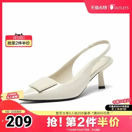 百思图2025夏季新款简约时尚通勤细高跟尖头女后空凉鞋B6610BH5图片