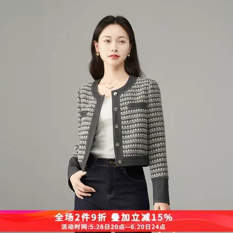 娅丽达法式气质撞色小香风针织外套女2025春季新款小个子羊毛开衫商品大图