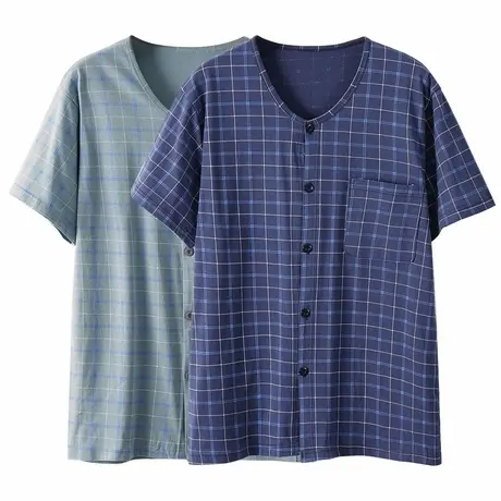 睡衣男士老人纯棉短袖开衫爸爸宽松大码家居服上衣夏季薄款空调服商品大图