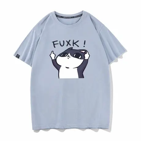 秀洛FUXK猫咪表情包恶搞衣服新款休闲短袖T恤男女衣服情侣装半袖商品大图