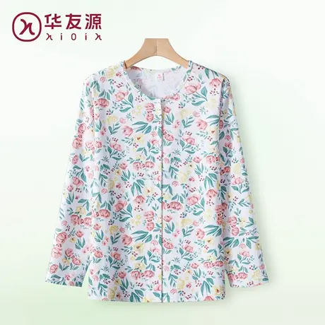 华友源妈妈纯棉睡衣女老人空调房长袖开衫中老年散步外穿薄款褂子商品大图