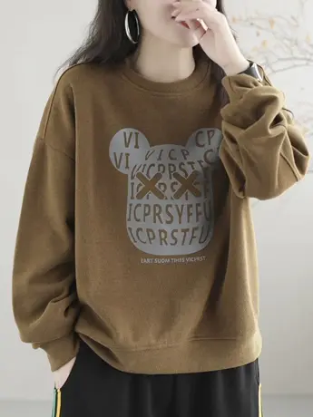 卫衣女2023年新款秋装上衣休闲宽松卡通印花长袖通勤百搭女装外套商品大图