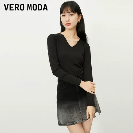 Vero Moda奥莱T恤春秋新款H版型V领长袖简约气质长袖休闲上衣女商品大图