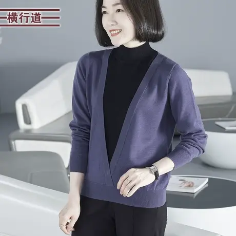 2023冬季新款简约休闲半高领假两件撞色长袖毛衣女装大码上衣外穿图片