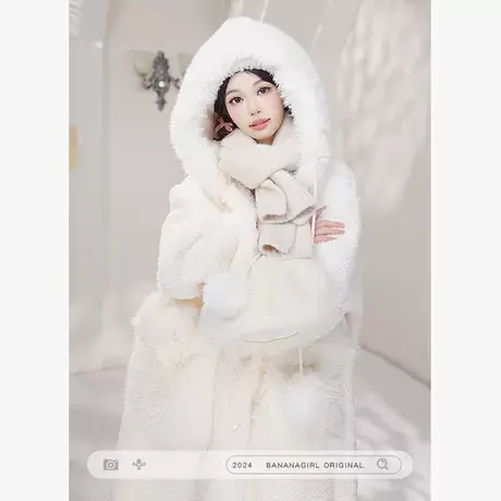 Bananagirl睡衣女套冬季加厚连帽开衫长款加绒睡袍套装家居服保暖商品大图