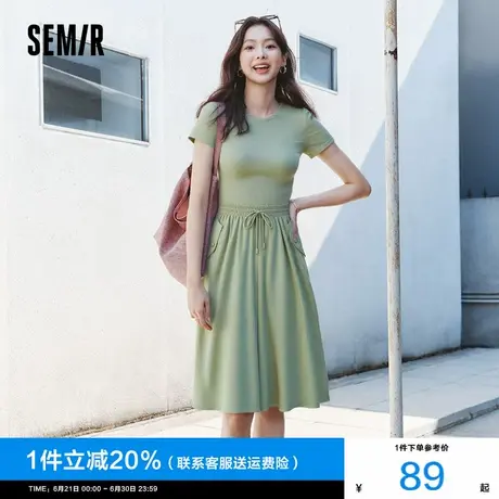 森马连衣裙女拼接修身收腰气质简约夏季休闲假两件圆领中长裙百搭商品大图