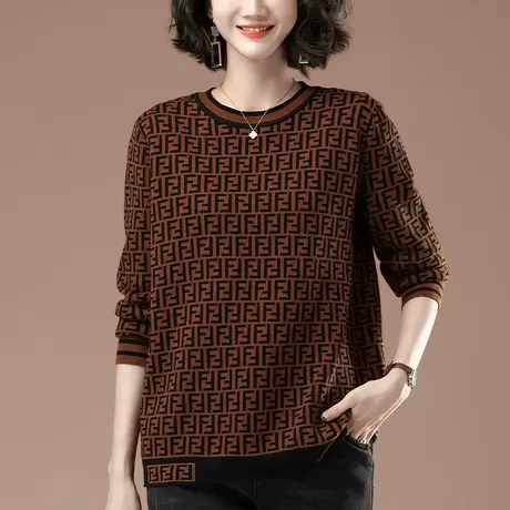 秋冬季新款毛衣女加肥加大码宽松中年妈妈百搭圆领针织衫打底衫女商品大图