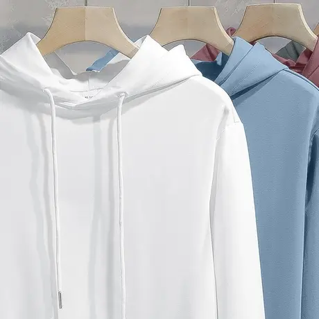 2023新款连帽卫衣男秋冬加绒加厚纯色白色长袖带帽衫外套宽松潮流商品大图
