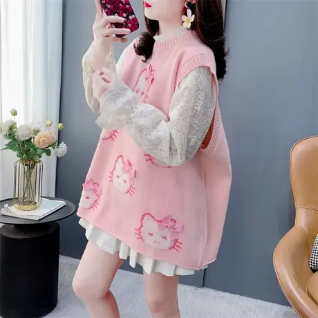 韩系甜美卡通无袖针织马甲背心女春季2025年新款宽松洋气坎肩上衣图片