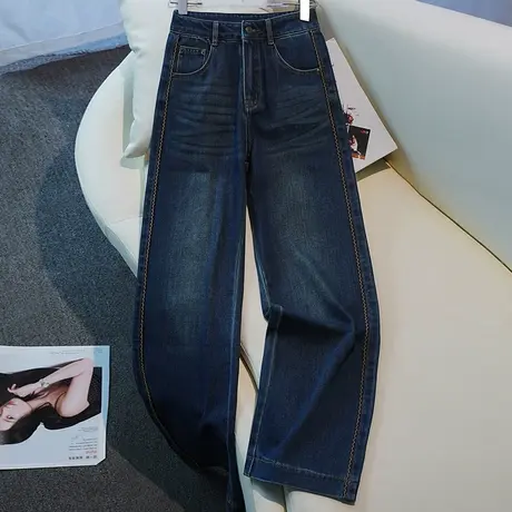 2025秋季新款高腰复古牛仔裤女显瘦垂感百搭休闲裤宽松阔腿长裤子图片