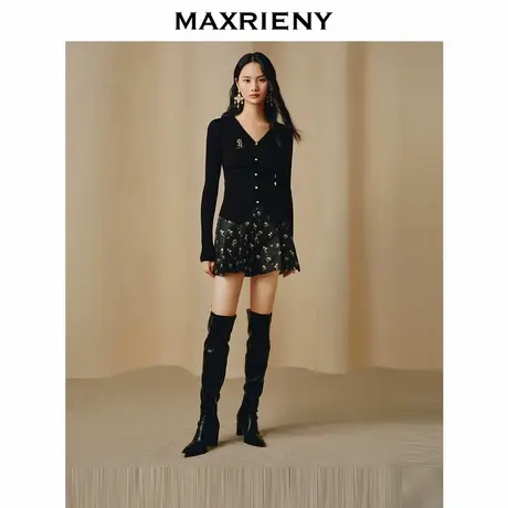 【奥莱】MAXRIENY宫廷复古郁金花提花高腰百褶短裤裙裤商品大图