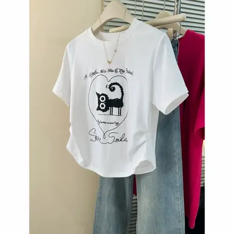 小个子短款褶皱下摆短袖T恤女夏装韩版宽松显瘦闺蜜装半袖上衣服商品大图
