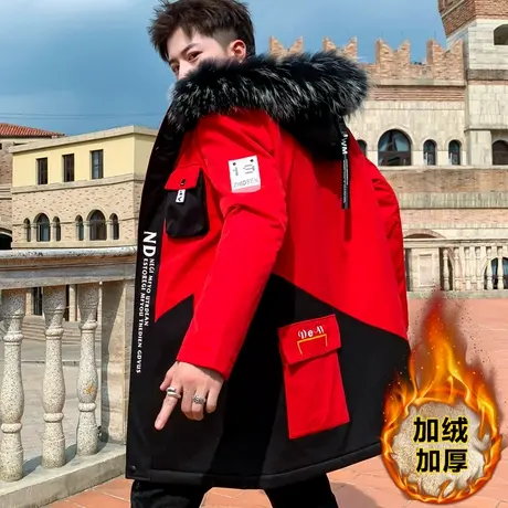 外套男士秋冬装棉衣风衣男中长款加绒加厚韩版潮流青少年学生棉服商品大图