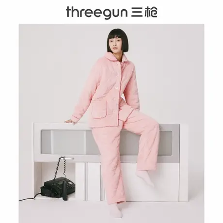 三枪加绒加厚夹棉睡衣女秋冬牛奶绒休闲家居服套装居家保暖外穿商品大图