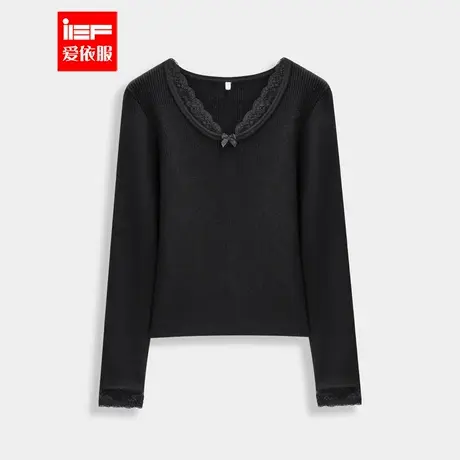 IEF/爱依服【微胖】大码女装2025秋冬新款温柔风修身V领毛织上衣商品大图