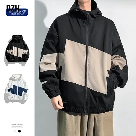 男士美式外套秋装男2023年新款拼接上衣冲锋衣男款休闲夹克登山服商品大图