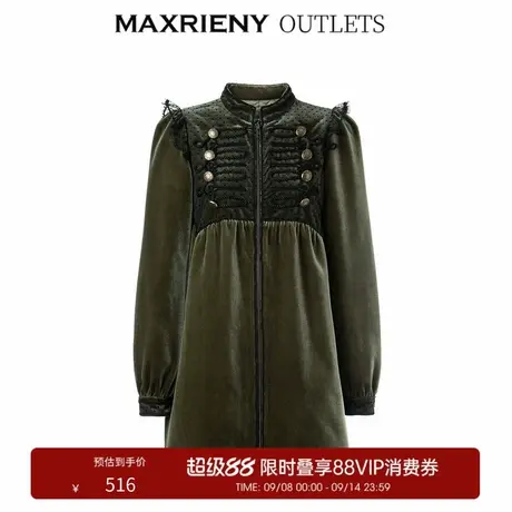 【奥莱】MAXRIENY波点网纱丝绒连衣裙式外套大衣女商品大图