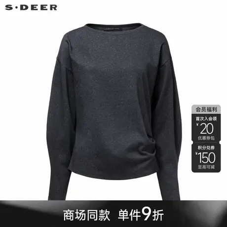 sdeer圣迪奥冬装女装圆领抽褶拼接不规则长袖T恤S24480203商品大图