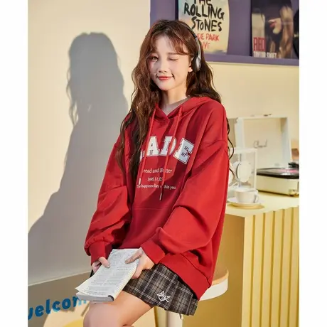 唐狮春秋新款连帽卫衣女针织大字母长袖卫衣时尚潮流套头衫TD图片