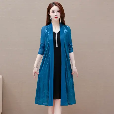 网纱外搭开衫夏季薄外套大码女装中长款长袖洋气冰丝提花防晒披肩商品大图