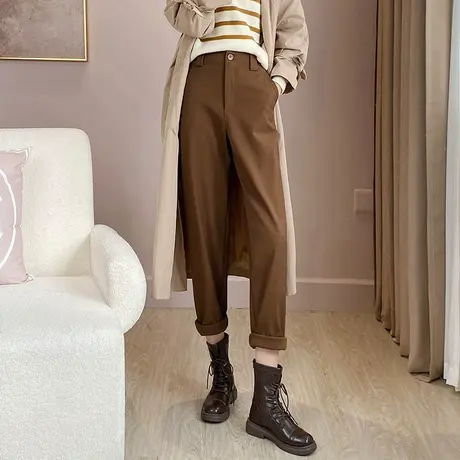 丽洁裤子女2023新款冬季小个子九分萝卜西装加绒哈伦裤时尚镰刀裤商品大图