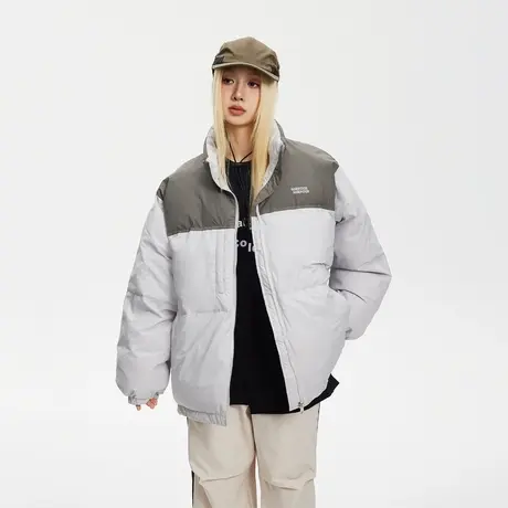 复古潮牌拼接立领保暖棉服女冬季加厚外套2023新款宽松面包服棉衣图片