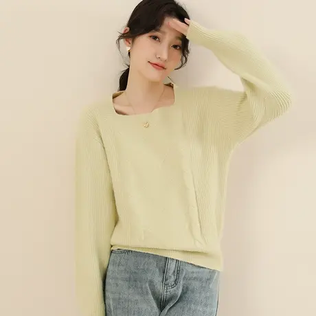新品8.5折】时尚方领长袖毛衣女软糯慵懒风加厚打底衫上衣图片