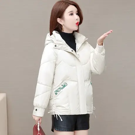 冬装羽绒棉服短款外套2023新款女装中年妈妈大码棉袄绿色连帽棉衣商品大图