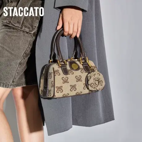 思加图新款复古老花手提波士顿包单肩斜挎包女包X3034CX3图片