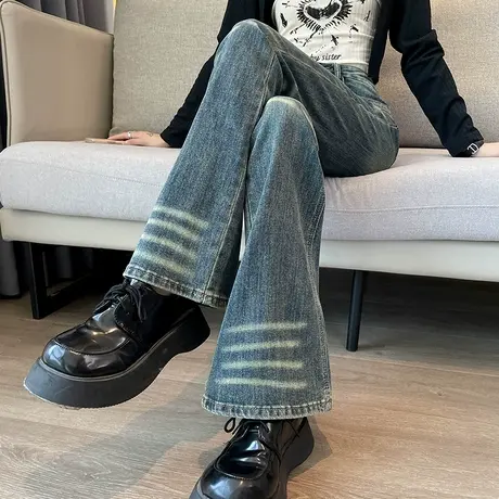 复古辣妹微喇牛仔裤女2024春秋新款高腰显瘦修身设计款小众喇叭裤商品大图