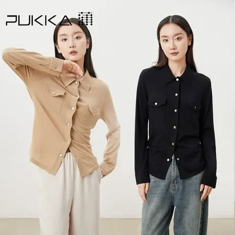 蒲PUKKA 高端细美诺毛Polo显瘦2023气质开衫外套女上衣薄款图片