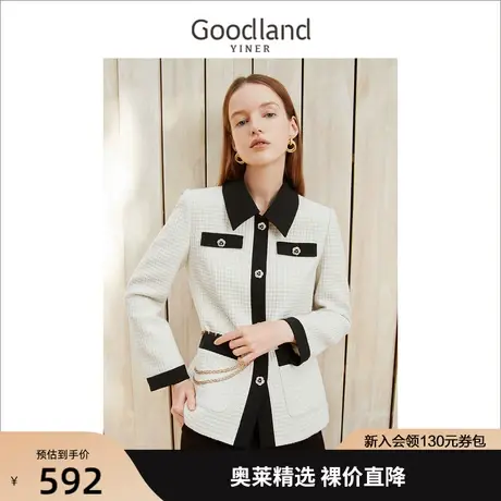 音儿美地女装2022冬新款小香风翻领粗花呢短款外套高级感商品大图