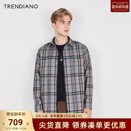 TRENDIANO官方2023新款春夏季时尚休闲格子长袖衬衫男女情侣款商品大图