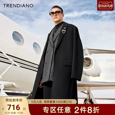 TRENDIANO官方潮牌秋冬男装金属R标双面羊毛呢大衣时尚外套男士商品大图