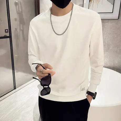 秋季男士卫衣打底衫t恤长袖宽松套头潮牌青年ins潮流纯色百搭体恤商品大图