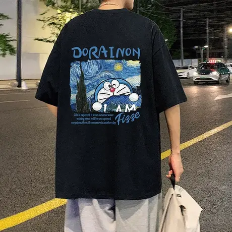 多啦a梦短袖t恤男夏季ins潮牌宽松潮流百搭设计感印花日系体恤衫商品大图