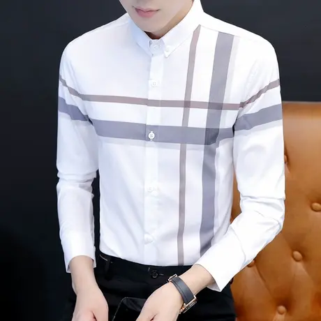 男士新款长袖衬衫秋季上衣寸痞帅气英伦潮牌男装ins港风休闲衬衣商品大图