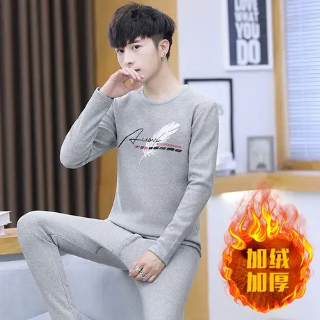 保暖内衣男士加厚加绒圆领秋衣秋裤冬季青少年学生时尚防寒套装潮商品大图