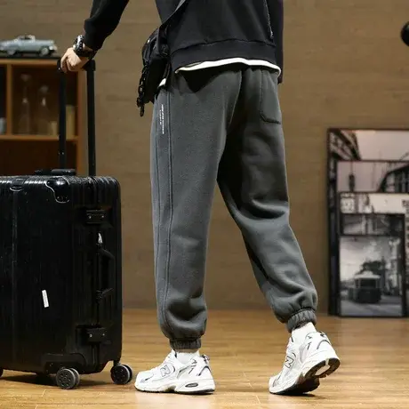 秋季男士加绒加厚束脚韩版宽松潮流卫裤百搭ins 时尚九分休闲长裤商品大图