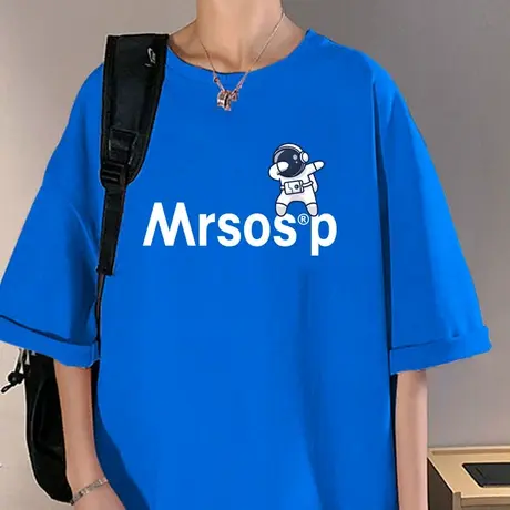 纯棉短袖t恤男夏季宽松情侣衣服ins潮流踩字宇航员太空人字母半袖商品大图