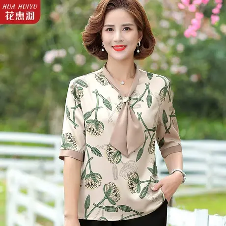 妈妈夏季衣服2022新款夏装减龄套装时尚短袖上衣中老年女小衫洋气商品大图