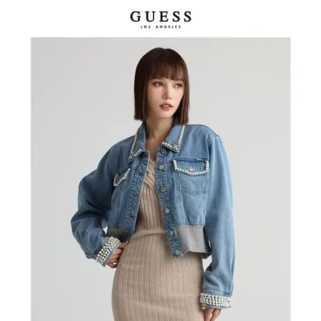 GUESS女士时尚潮流减龄修身显瘦设计感短款牛仔夹克外套商品大图