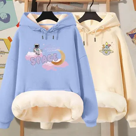 连帽卫衣女秋冬小个子上衣2023新款冬季爆款加绒加厚学生外套冬装图片