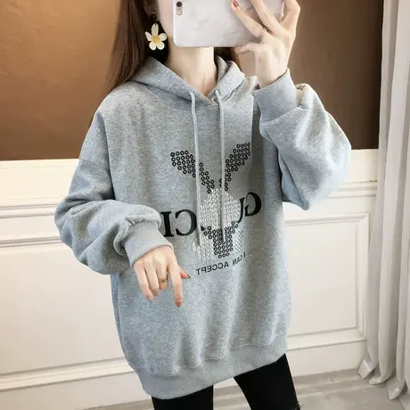 秋款女装2023年新款连帽卫衣女加厚卡通兔子头宽松慵懒风上衣服女商品大图